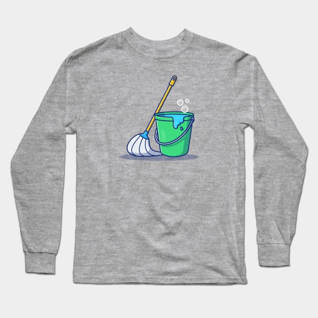 Mop And Bucket Vector Icon Illustration Long Sleeve T-Shirt by Catalyst Labs